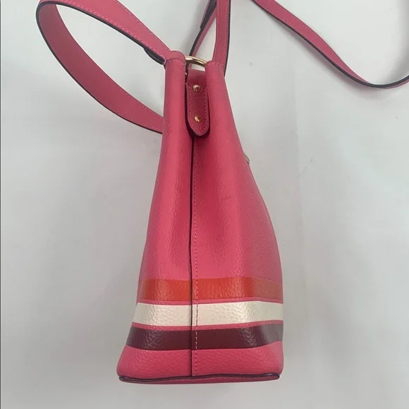 Coach Small Town Bucket Bag crossbody Pink White Red Striped Gold Zip pocket - Picture 5 of 16